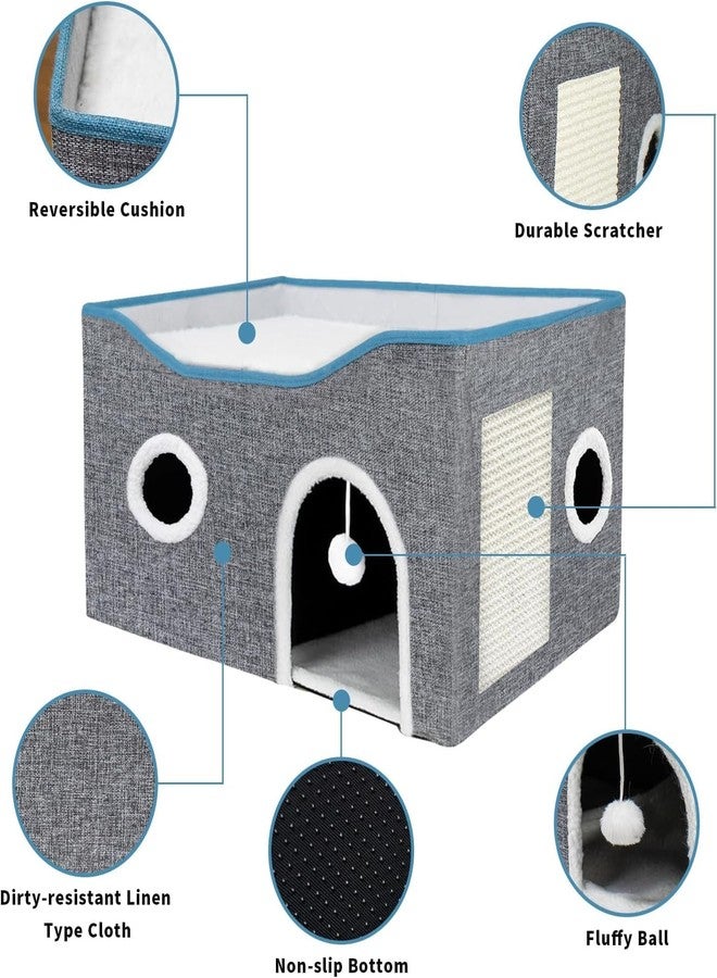 Abhsant Beds for Indoor Cats - Large Cat Cave for Pet Cat House with Fluffy Ball Hanging and Scratch Pad, Foldable Cat Hideaway - Image 3